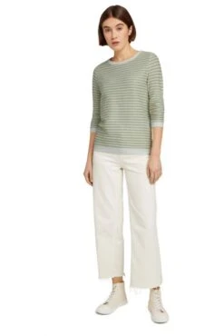 Sweat Rayé TOM TAILOR Green White Structured Stripe